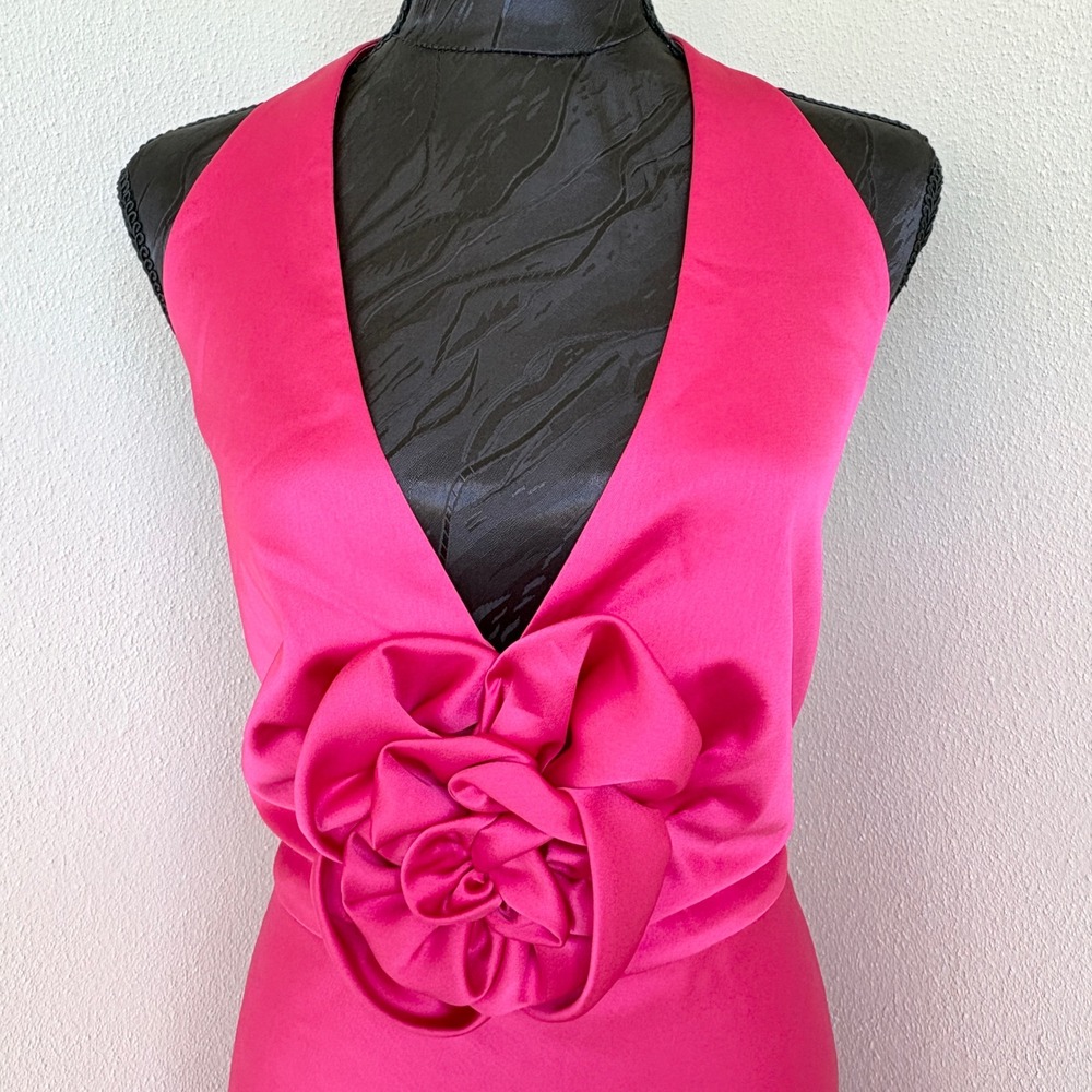 Antonio Melani Rosalea Rosette Halter Gown Raspberry Pink Satin Dress 16 NEW